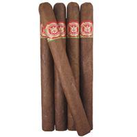 Five Arturo Fuente Churchill premium cigars with natural wrappers, showcasing their smooth, well-rolled appearance.