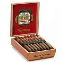 Box of Arturo Fuente Hemingway premium cigars with 25 cigars inside, showcasing the classic packaging and branding.