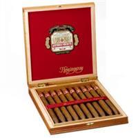Box of Arturo Fuente Hemingway premium cigars with ten cigars arranged inside a wooden box for smoking enjoyment.
