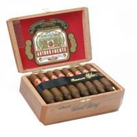Box of Arturo Fuente Hemingway Premium Cigars, Short Story size, with 25 cigars in a wooden box.