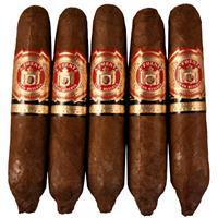 Assorted Arturo Fuente Hemingway Premium Cigars in a 5-pack, featuring the Short Story size with elegant cigar bands.