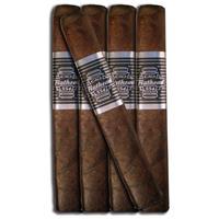 Five CAO Flathead premium cigars in a pack, showcasing their dark, smooth wrappers and detailed band designs.