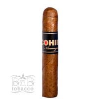 Single Cohiba Nicaragua premium cigar with a dark wrapper, displayed in a close-up shot showcasing its detailed band and rich texture.
