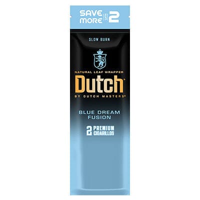 Machine-made Dutch Masters Blue Dream Fusion cigarillos with blue packaging and smooth tobacco filling.
