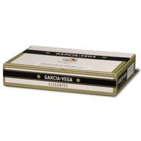 Box of Garcia y Vega Elegante machine-made cigars with 50 cigars in a sleek box, showcasing the packaging and branding.