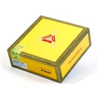 Montecristo Yellow premium cigars in a Churchill 25-count box, showcasing the elegant packaging and cigar band.