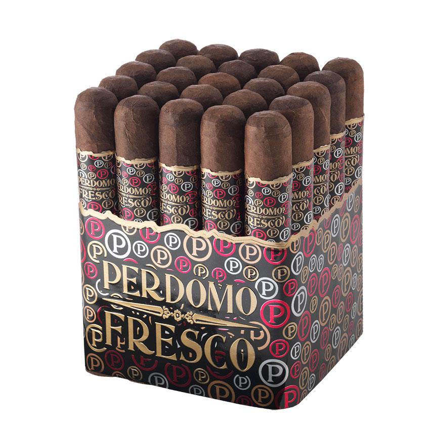 Perdomo Fresco Maduro premium cigar with a dark, oily wrapper and band, resting on a wooden surface.