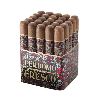 Perdomo Fresco Natural premium cigar in a robusto size, showcasing a smooth, light brown wrapper with a sealed band.