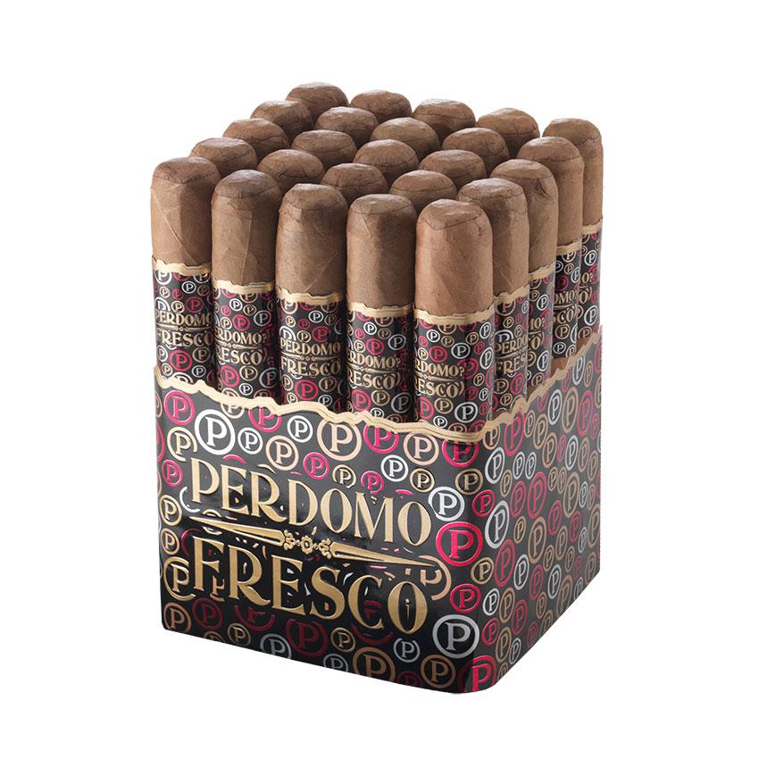 Perdomo Fresco Natural premium cigar in a robusto size, showcasing a smooth, light brown wrapper with a sealed band.