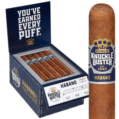 Close-up of Punch Knuckle Buster premium cigar featuring textured wrapper and detailed band, showcasing the Punch cigar brand.