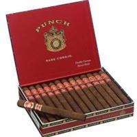 Box of Punch Rare Corojo Premium Cigars, Double Corona size, showcasing the cigar band and dark, oily wrappers.