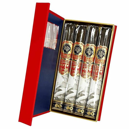 Assorted Rocky Patel Sixty Premium Cigars in a gift pack with four cigars in elegant packaging.