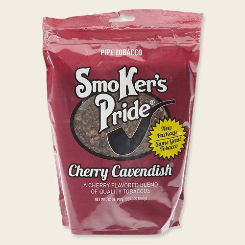 Smoker's Pride Cherry Cavendish pipe tobacco in a jar, showcasing rich, dark tobacco leaves with cherry aroma.