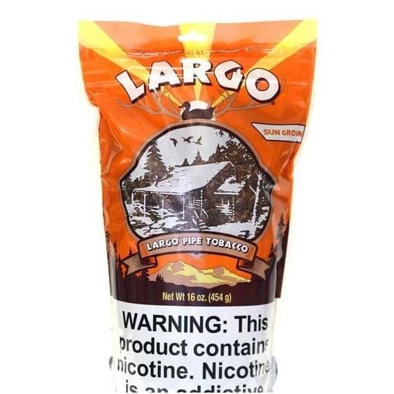 Largo Sungrown Pipe Tobacco in a bag, showcasing rich, dark tobacco leaves for pipe smoking.