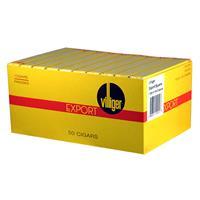 Villiger Export Natural premium cigars in a 50-count pack, showcasing the natural wrapper and classic cigarillo design.